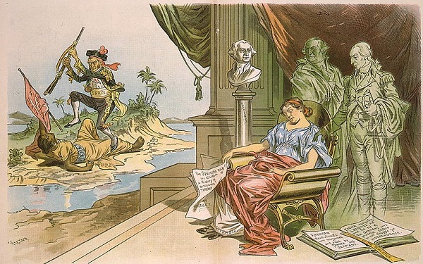 Newspaper Cartoon on the Situation between the U.S. and Cuba, before the loss of the Maine