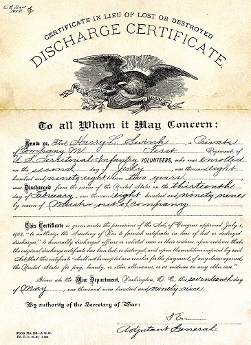 Harry Swink's Discharge Certificate