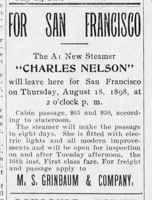 Ad for the Steamer Charles Nelson
