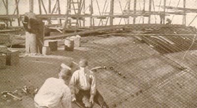 Constructing the protective deck of the Cruiser Olympia