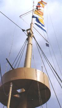 Signal flags on the aft mast of the Cruiser Olympia