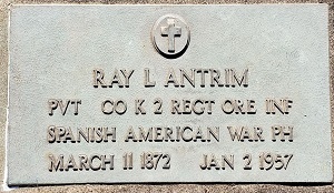 The grave of Ray Antrim, 2nd Oregon Volunteer Infantry in Oregon