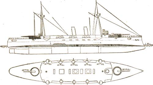 Plan and profile of the Spanish Cruiser Vizcaya